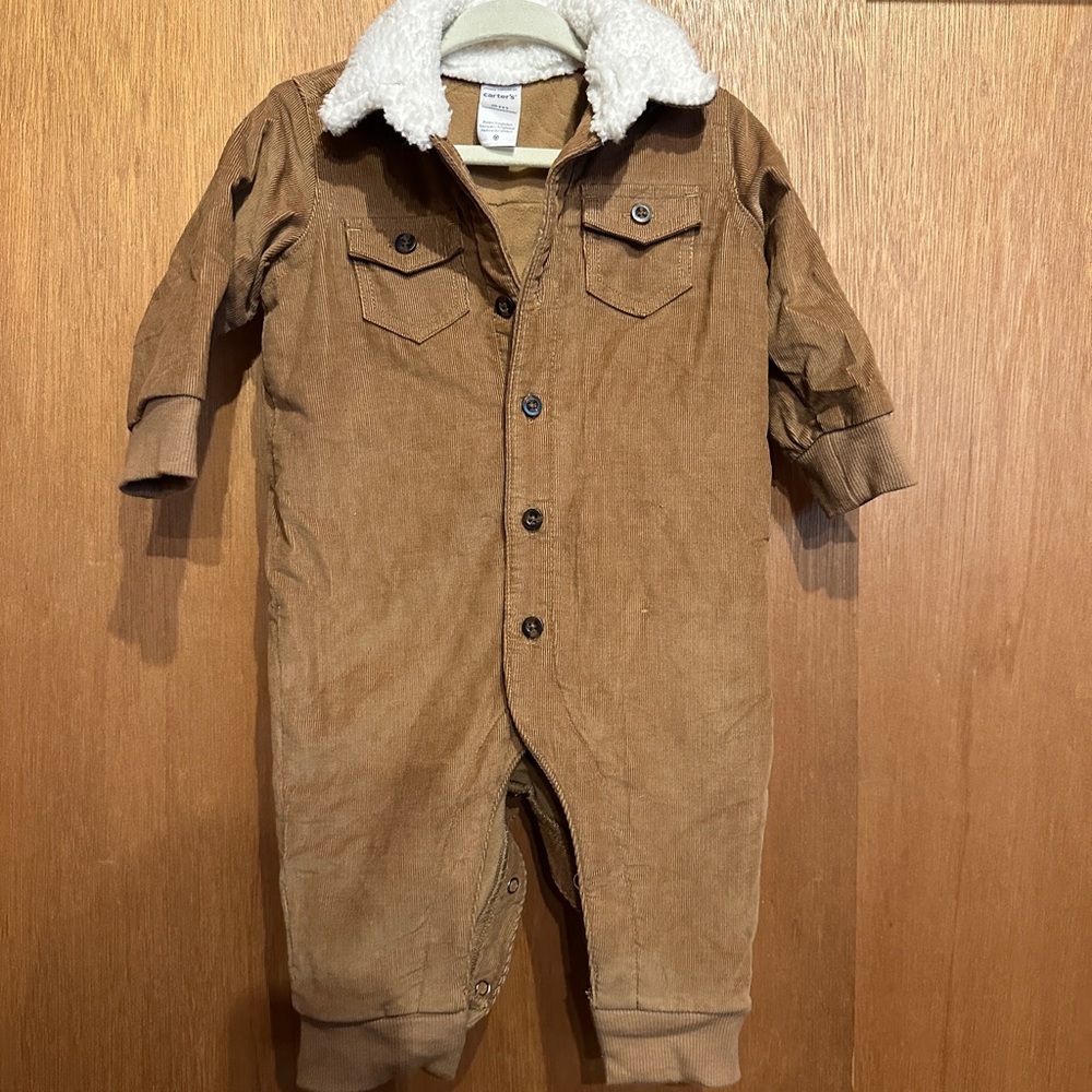 Brown Baby Jumpsuit with Sherpa Collar